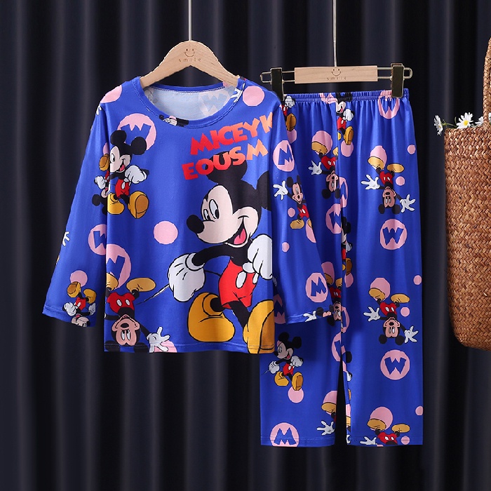 Bộ Đồ Ngủ Tay Dài Chất Liệu Cotton In Họa Tiết Hoạt Hình Xinh Xắn Cho Bé