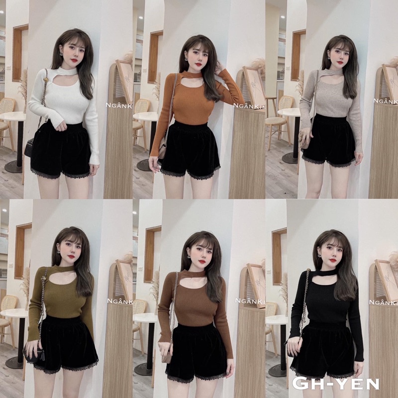 Áo Dài Tay Khoét Cổ Chất Len Cổ Tròn Dễ Mặc Dễ Mix Đồ Cực Xinh | BigBuy360 - bigbuy360.vn