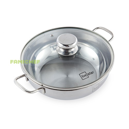 Nồi lẩu inox 3 đáy nắp kính Fivestar L243DG 24cm