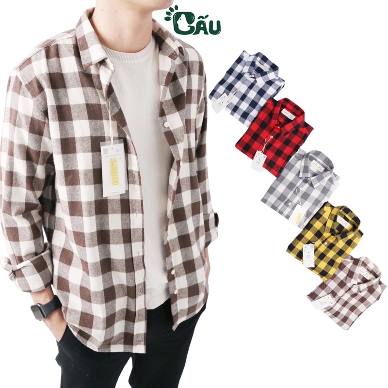 Áo sơ mi nam Gấu 194 cổ thuyền tay dài vải ít nhăn - form slimfit sang trọng cao cấp - Kẻ sọc caro | BigBuy360 - bigbuy360.vn