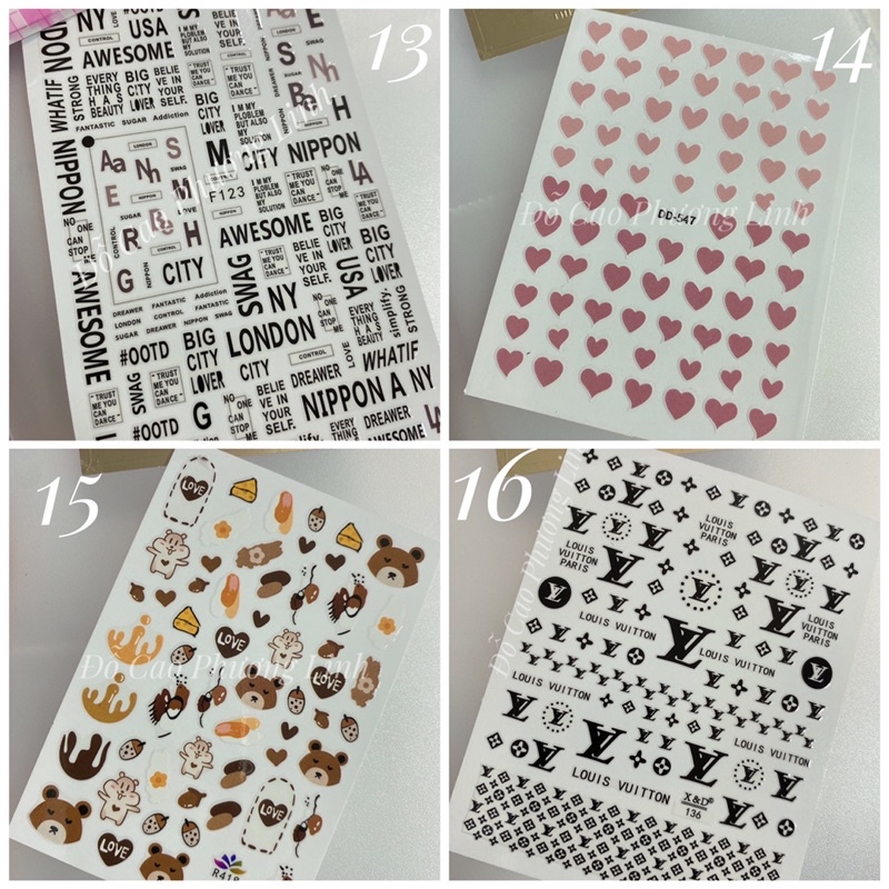 sticker , tấm sticker dán móng tay , hình dán nail chọn mẫu theo thứ tự ghi vào ghi chú giúp shop