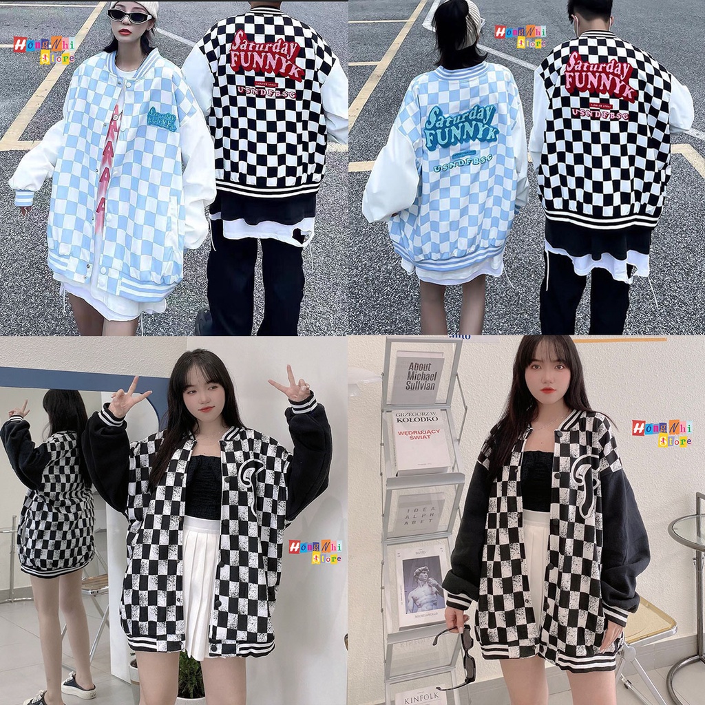 Áo Khoác Bomber Caro Satarday Funuyk Ulzzang Unisex Dáng Rộng Nam Nữ - MM