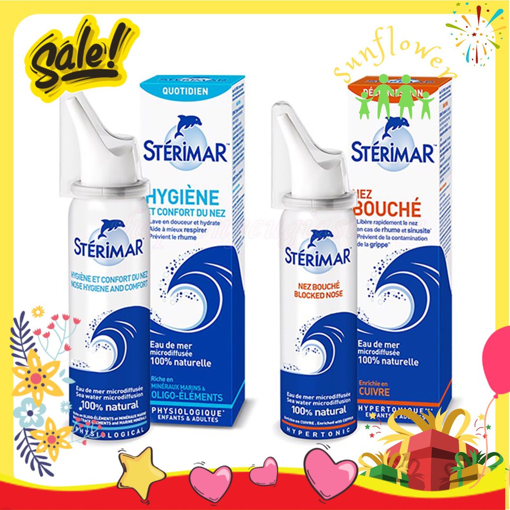 Xịt muối biến cá heo Sterimar màu xanh, màu cam 100ml Pháp