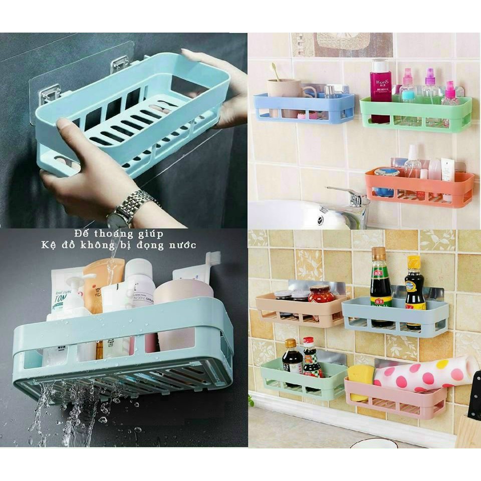 Kệ gia vị,Kệ nhựa đa năng dán tường đựng đồ nhà tắm, nhà bếp có khe thoát nước, chịu lực tốt, tiết kiệm không