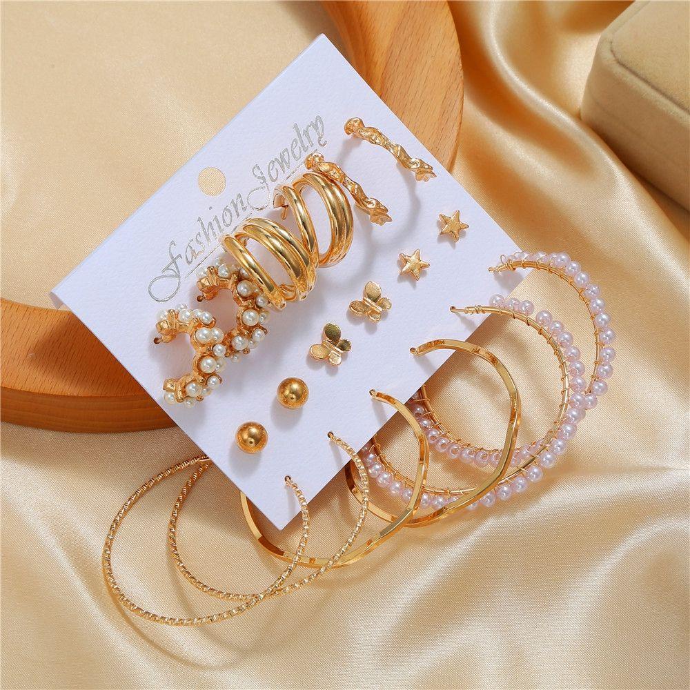 Bông Tai Chữ C Hình Bướm / Hình Học Đơn Giản 2life Cho NữSet Khuyên Tai Hình Trái Tim Đính Đá Thời Trang Cho Nữ