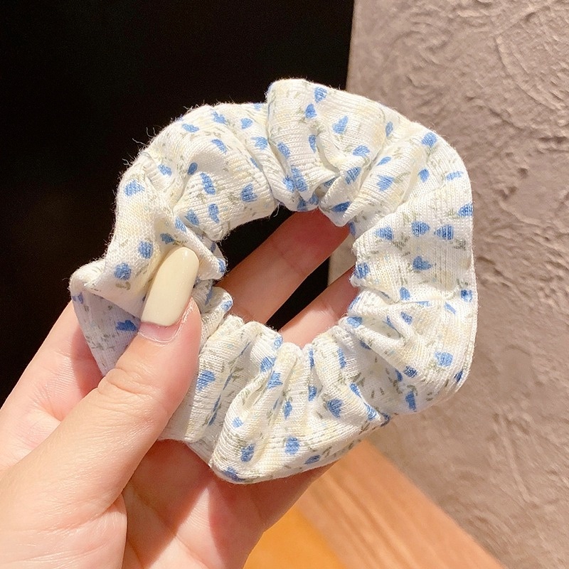 Dây Buộc Tóc Vải Voan Dệt Kim Phối Ren Họa Tiết Hoa Thời Trang Thanh Lịch