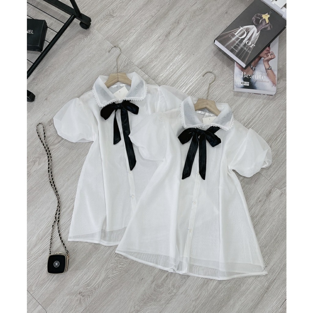 áo sơ mi nữ kiểu babydoll ren tơ phối nơ cổ form rộng dáng xòe mặc thoải mái | WebRaoVat - webraovat.net.vn