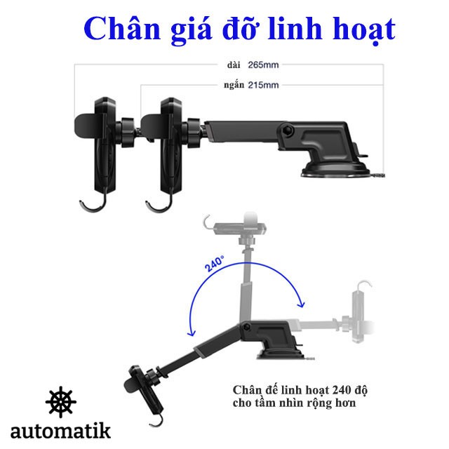 Giá Đỡ Điện Thoại Trên Ô Tô Xoay 360 độ gắn Taplo và Kẹp Cửa Điều Hòa - Automatik | BigBuy360 - bigbuy360.vn