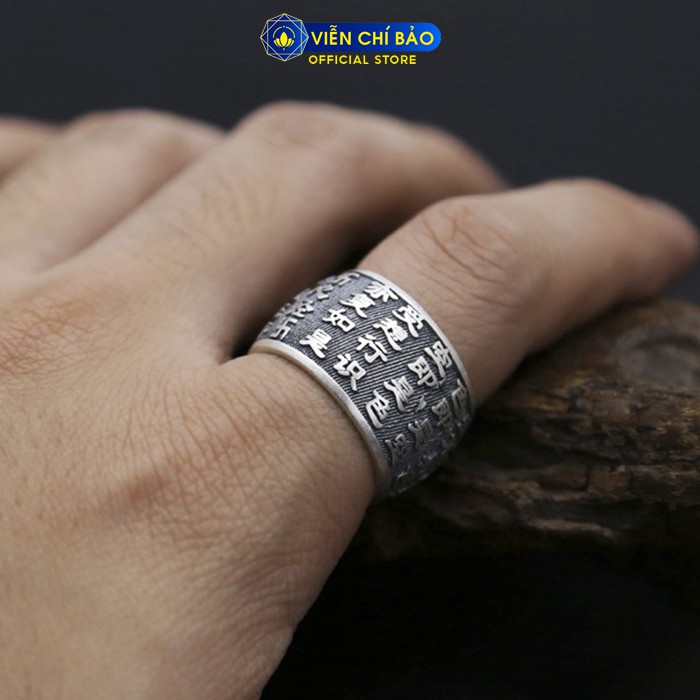 Nhẫn bạc nam Bát Nhã Tâm Kinh liên hoa khắc chữ nổi chất liệu bạc Thái 925 thương hiệu Viễn Chí Bảo N100278