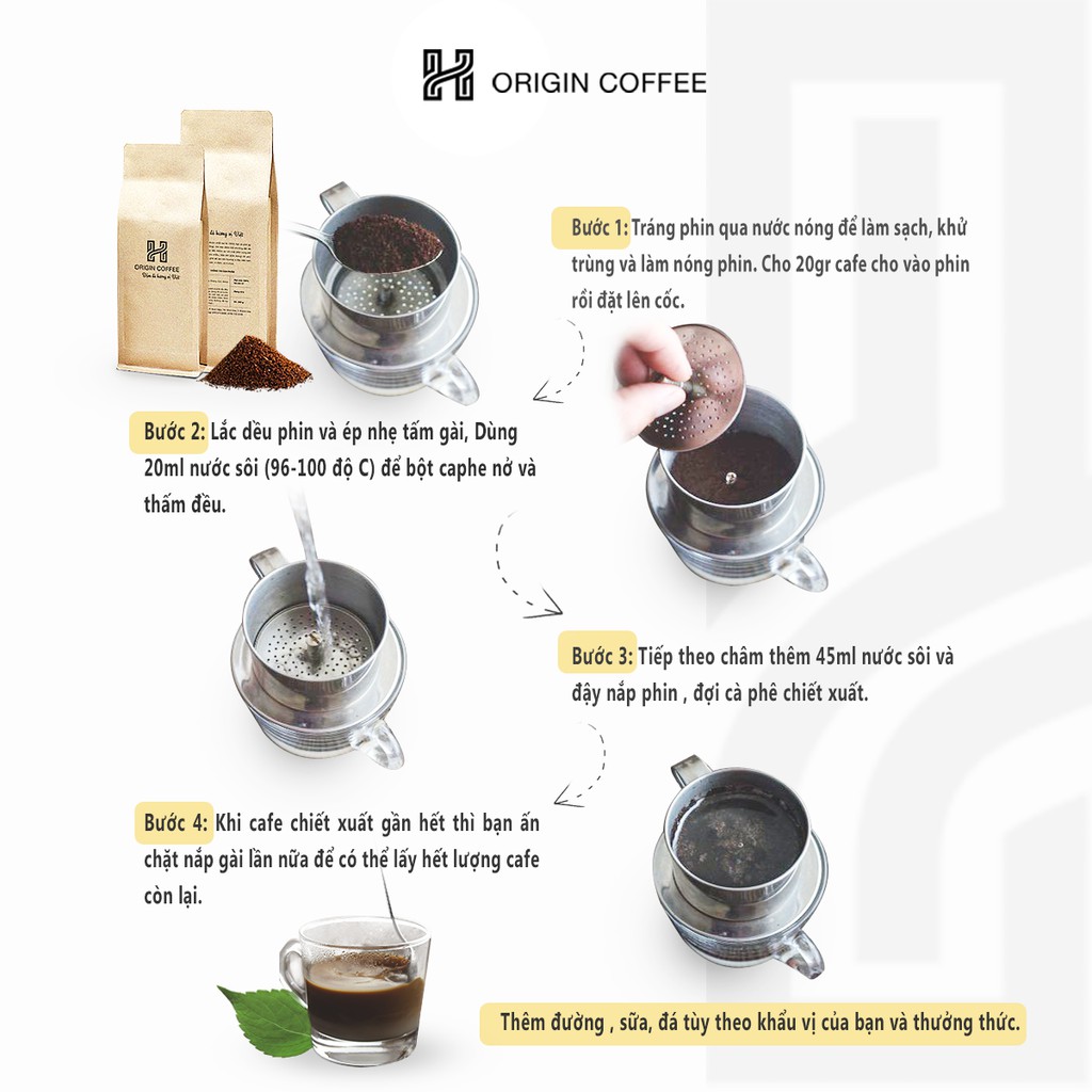 Cà phê rang mộc nguyên chất H ORIGIN COFFEE Gu Mạnh Mẽ - đậm đà thơm ngon cafe bột pha phin sạch 100% từ Đăk Mil- (500g)