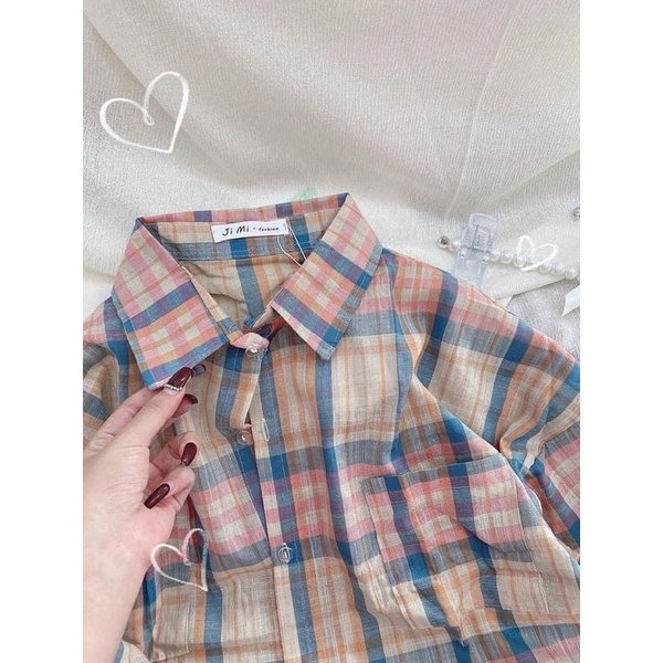Sơmi sọc kẽ tay dài from rộng mix quần legging thun ngố / dài