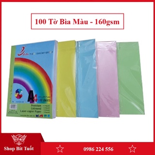 Giấy bìa màu cứng A4 mỹ thuật nhiều màu định lượng 160 gsm xấp 100 tờ 1 màu