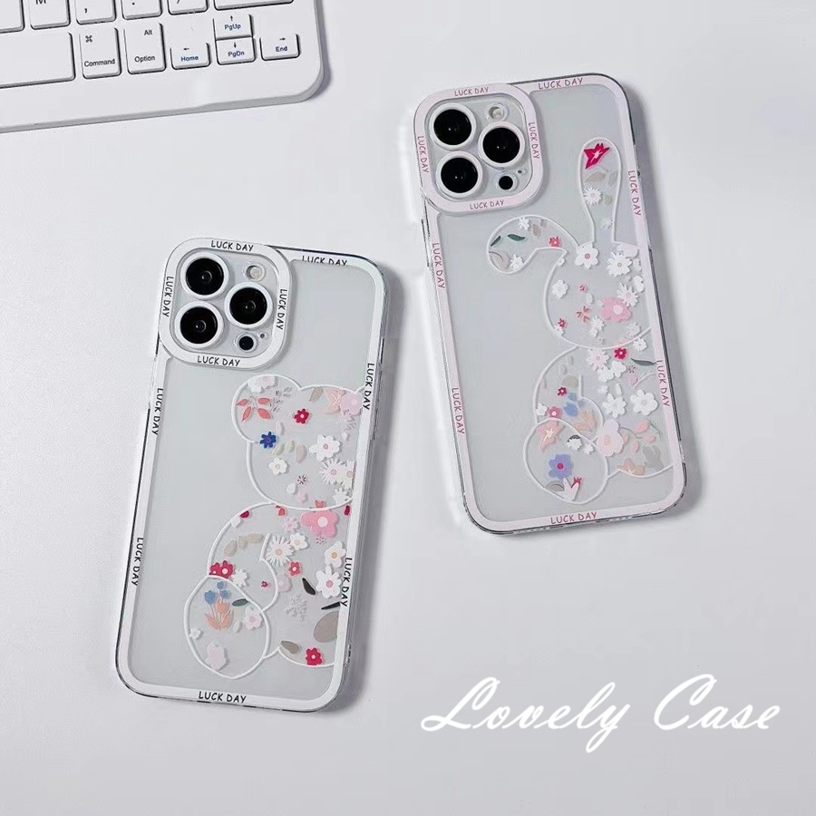 Ốp Điện Thoại Mềm Trong Suốt Họa Tiết Hoa / Gấu / Thỏ Cho IPhone 14 13 12 11 Pro Max X XR Xs Max 8 7 6 6s Plus SE 2020