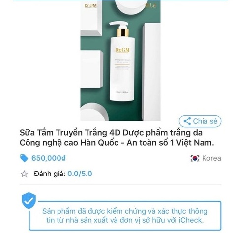 Sữa tắm truyền trắng da Dr.GM 4D White Nano Shower fullsize 350ml