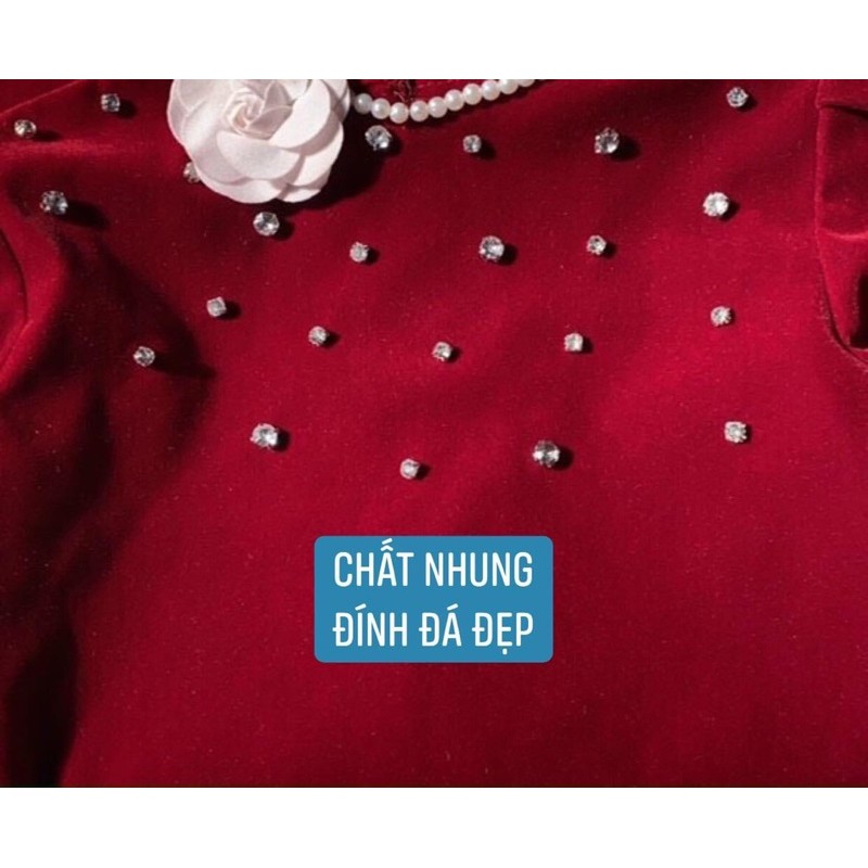 [HÀNG L1-ĐÍNH ĐÁ] ÁO DÀI NHUNG ĐỎ BÉ TRAI BÉ GÁI