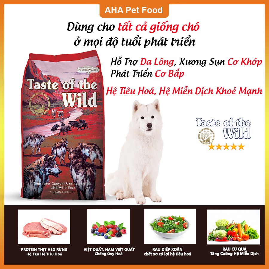 [Nhập Khẩu USA] Thức Ăn Cho Chó Samoyed Taste Of The Wild Bao 2kg Southwest Canyon Thịt Heo Rừng, Trái Cây Rau Củ Quả