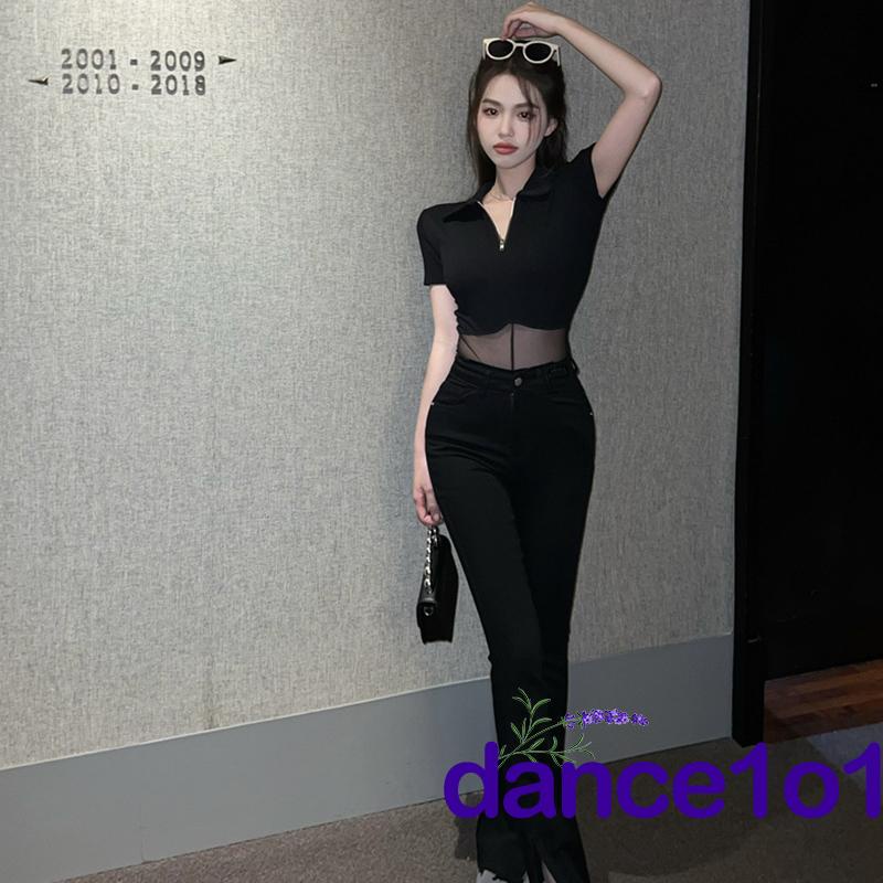 dance1o1-Women Solid Color Turn-down Neckline Sheer Bodysuit | BigBuy360 - bigbuy360.vn