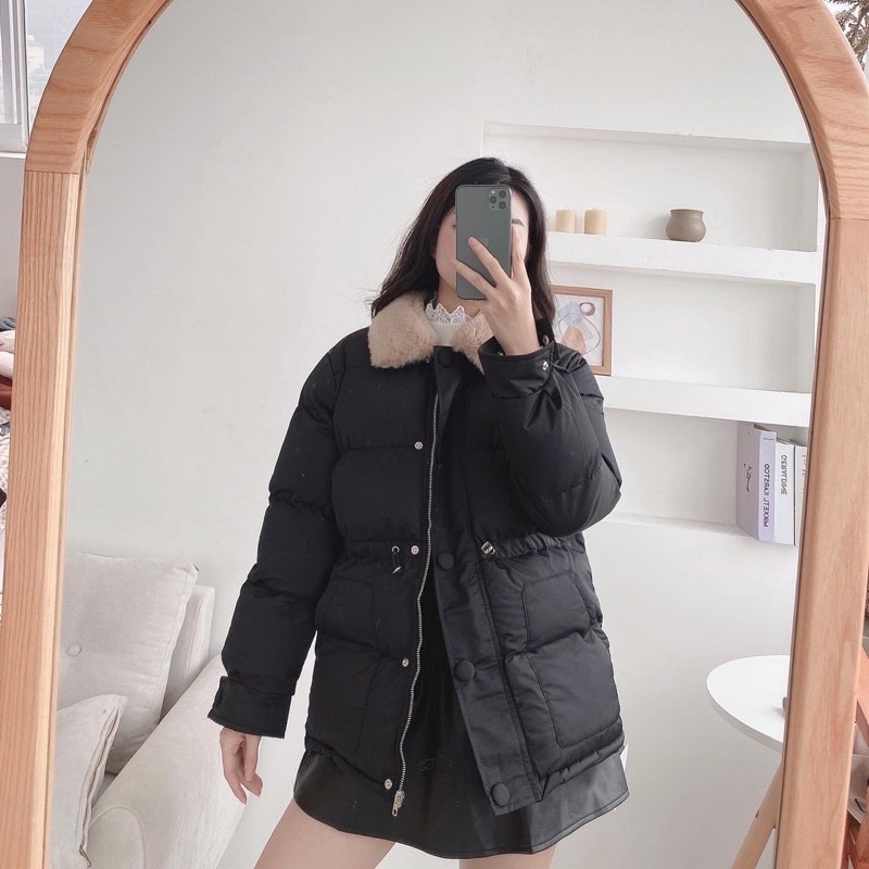 Giao Ngay Áo Phao Lông Vũ Cổ Lông Rút Eo FREE SIZE hàng Quảng Châu Cao Cấp