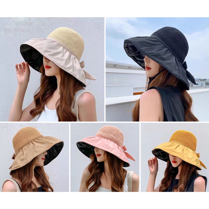 Nón Rộng Vành Chống Tia UV Bằng Vải Cotton Có Thể Gấp Lại Thời Trang Cho Nữ