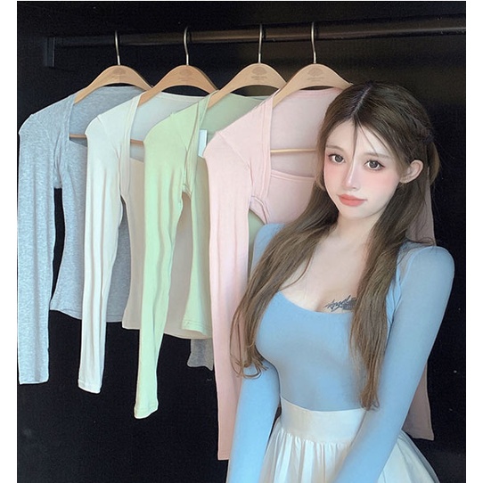 Áo thun COZOK tay dài màu trơn dáng ôm quyến rũ cho nữ