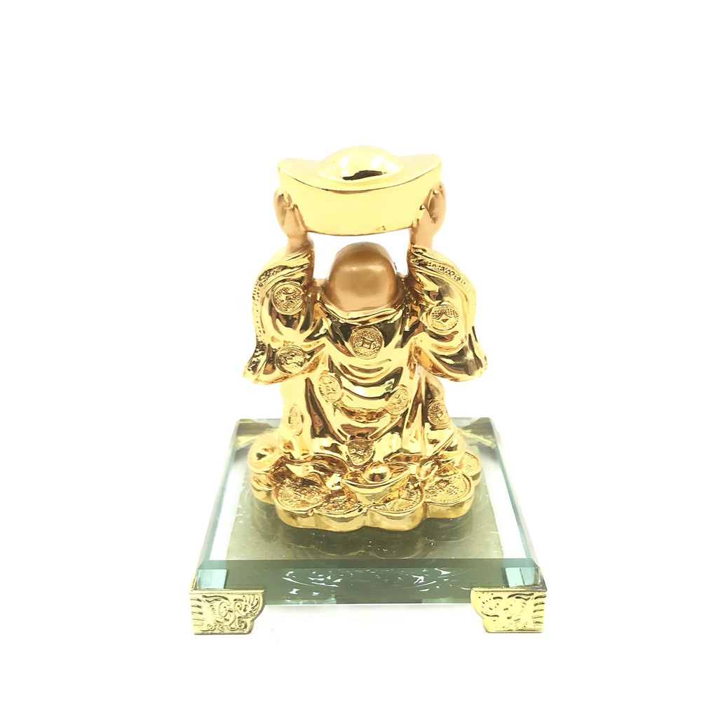 Tượng ông Di Lạc nhỏ đứng cầm ngân lượng phong thủy