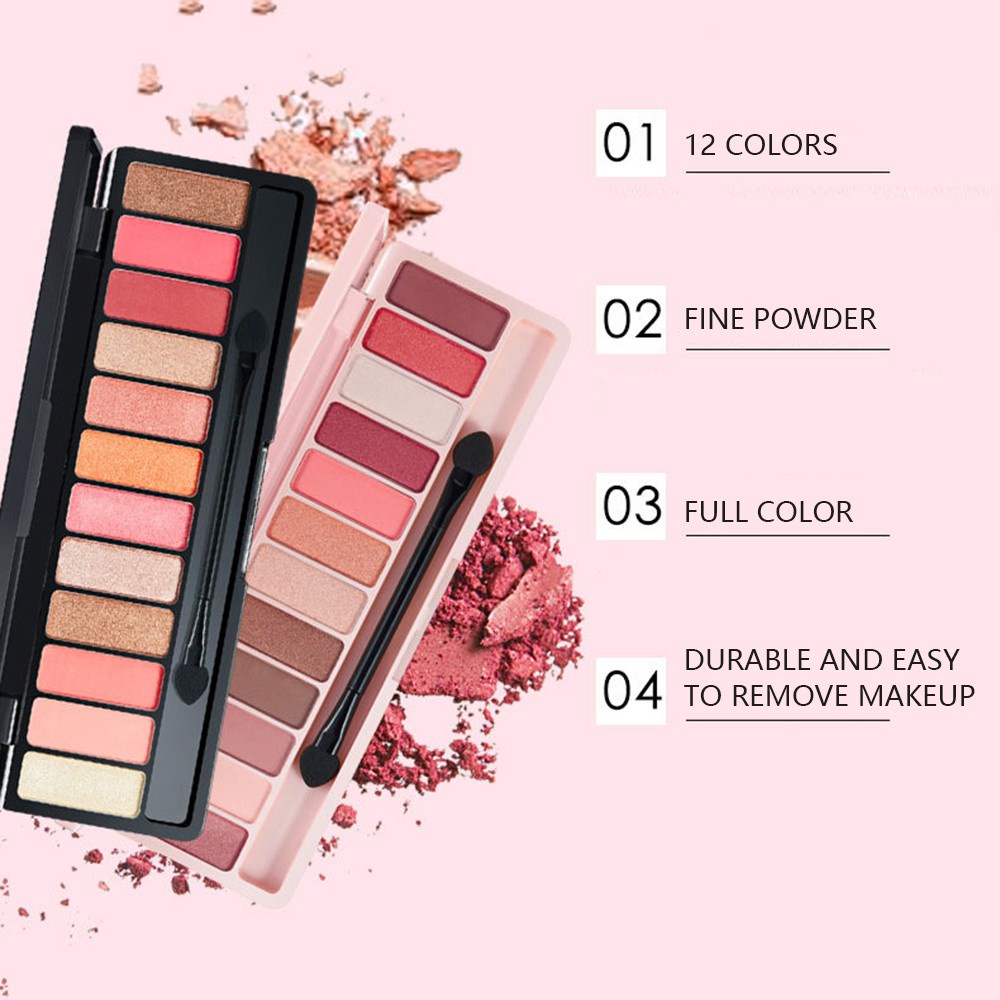 [Hàng mới về] Bảng phấn trang điểm mắt 12 màu nude lì tông đất ánh nhũ chống thấm nước không bị nhòe tự nhiên