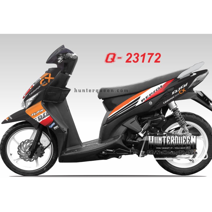 Tem Click 110. Repsol, cánh chim. Thay đổi màu sắc và chi tiết theo yêu cầu. Sắc nét, bền màu, độ bền cao