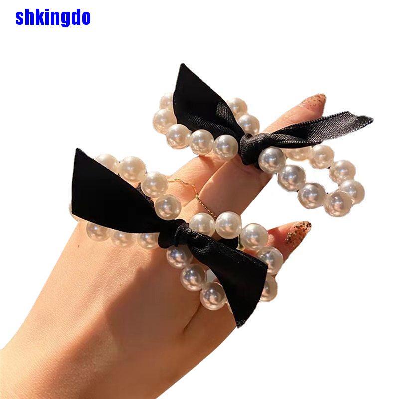 Dây buộc tóc đuôi ngựa đính ngọc trai thời trang Hàn Quốc thanh lịch cho nữ