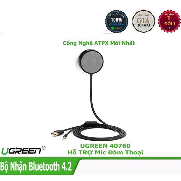 Bộ kết nối Bluetooth âm thanh 4.2 Ugreen 40760 hỗ trợ aptX kết nối điện thoại trên Ô tô