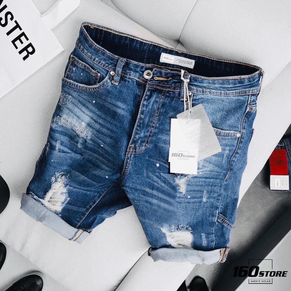 Quần Short Jean Nam Phối Sướt Phong Cách Chất Vải Jean Co Giãn #1