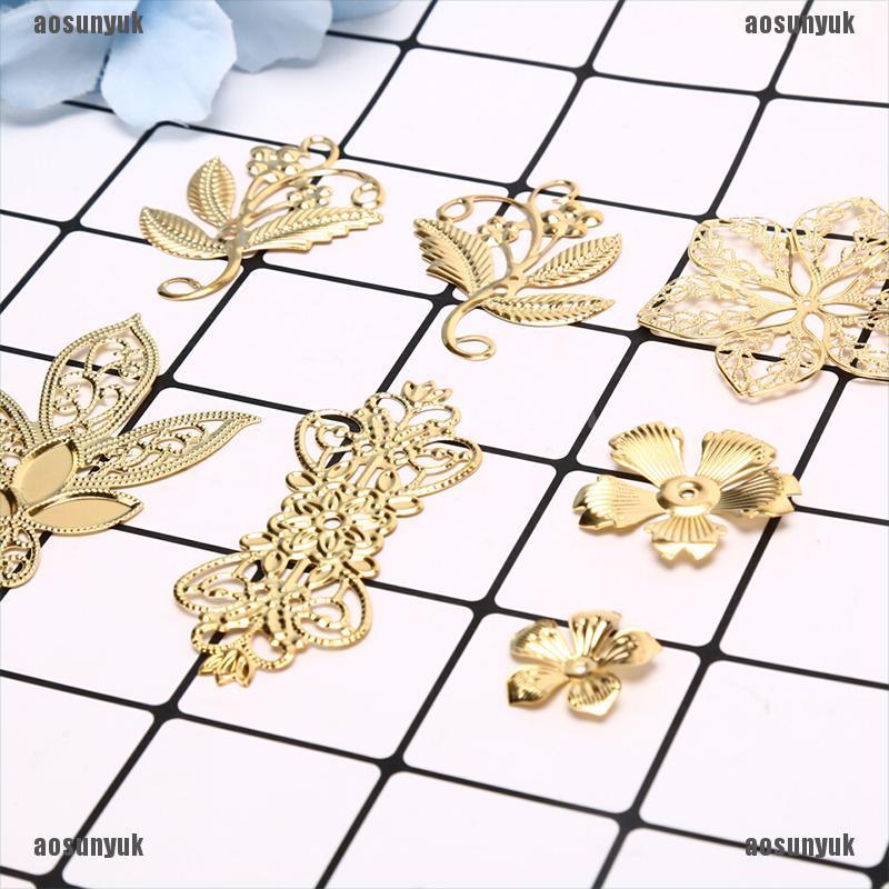 Set 50 lá kim loại hình lá phong cách vintage dùng làm đồ thủ công diy