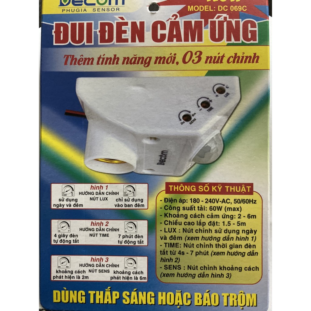 [COMBO] 4 đui đèn cảm biến chuyển động 3 nút chỉnh