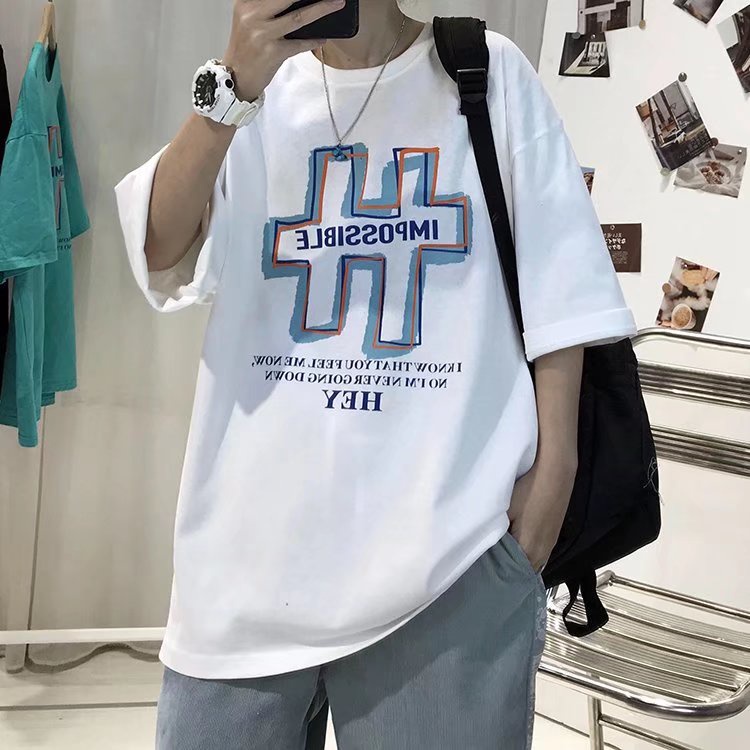 Áo Thun Tay Ngắn Dáng Rộng Cổ Tròn In Chữ Size M-8XL Phong Cách Hip Hop Đường Phố Cho Nam