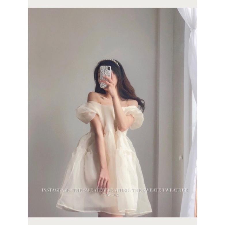 Váy Babydoll Voan Tơ Bồng Bềnh 2 Lớp Cổ Vuông Vintage( Hàng Có Sẵn, Ảnh Thật)