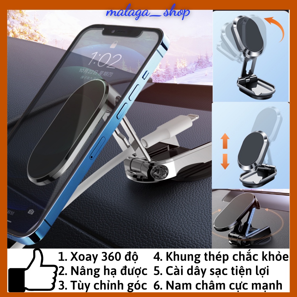 Giá đỡ điện thoại trên ô tô, gắn taplo hút nam châm cực mạnh, có thể xoay 360 và nâng hạ tùy ý GDT-NH