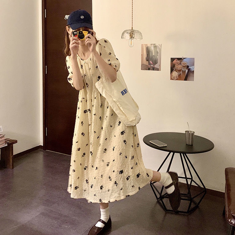 Váy babydoll Đầm Cổ Tròn Họa Tiết Hoa Hồng Phong Cách Hàn Quốc Thời Trang Mùa Hè Cho Nữ