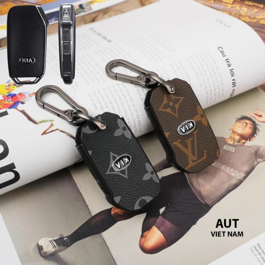 Bao da chìa khóa Smartkey Kia mới 3 nút (Kia Cerato, Sorento, Sedona) da Canvas L .V xẻ túi cao cấp