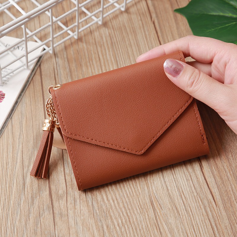 Bóp ví ngắn nhiều ngăn đựng thẻ cầm tay tua rua phối trái tim VG28