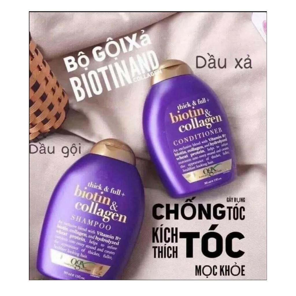 Date 2024- Hàng Mall- Bộ Đôi Dầu Gội Và Dầu Xả (385ml) Biotin &amp; Collagen OGX  ngăn rụng tóc cực kì hiệu quả