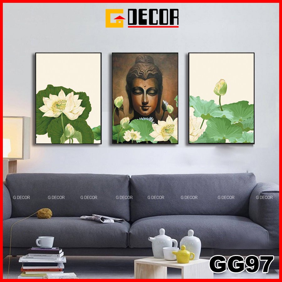 Tranh treo tường canvas khung gỗ 3 bức phong cách hiện đại Bắc Âu trang trí phòng thờ, phòng khách, phòng ngủ, spa 97