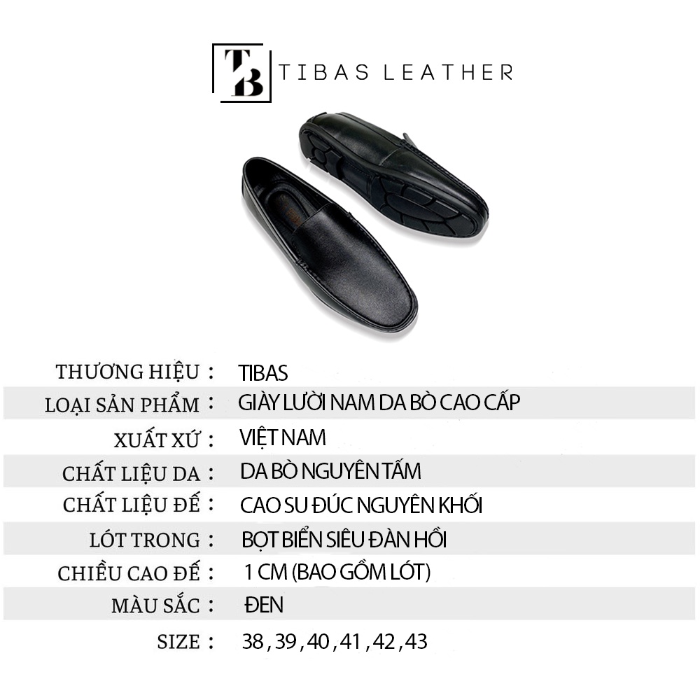 Giày Mọi Lười Nam Da Bò Cao Cấp TIBAS Da Thật 100% Bảo Hành 12 tháng