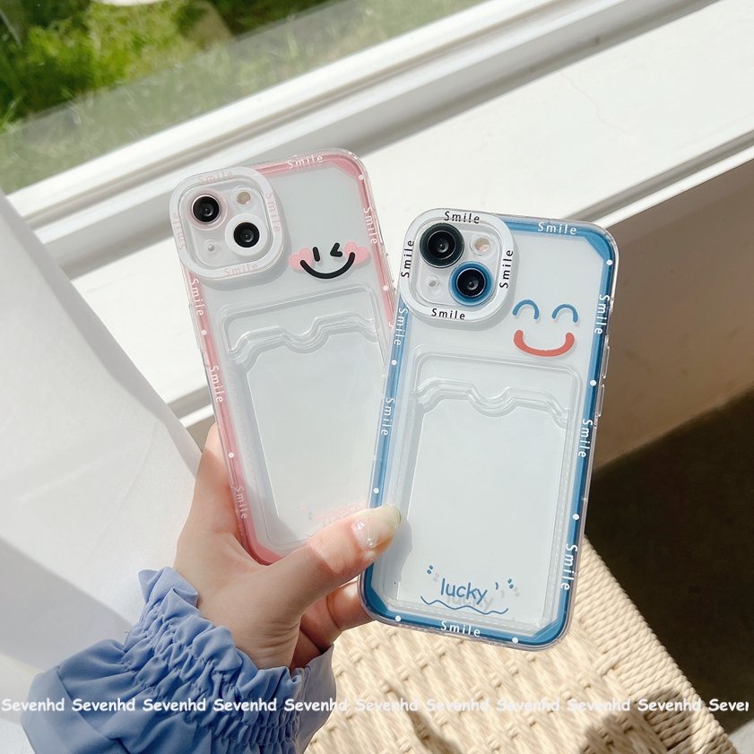 Ốp Điện Thoại Dẻo Họa Tiết Hoạt Hình Mặt Cười Kèm Ngăn Đựng Thẻ Cho iPhone 14 13 12 11 Pro Max X XR Xs Max 8 7 6 6s Plus SE 2020