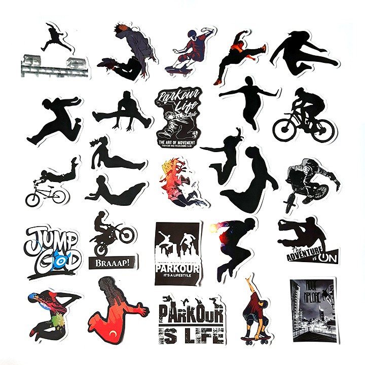 Bộ Sticker dán cao cấp chủ đề PARKOUR - Dùng dán Xe, dán mũ bảo hiểm, dán Laptop...