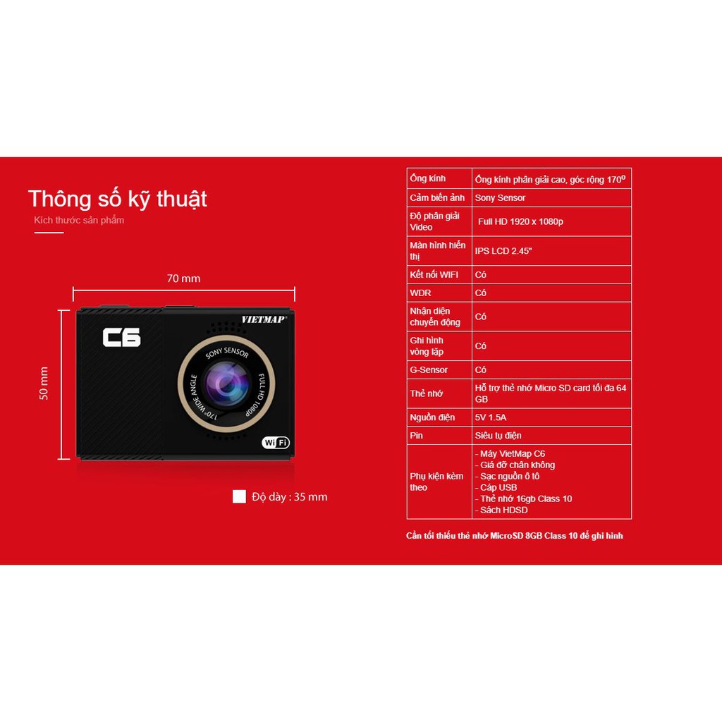 [Hỗ Trợ Lắp Đặt Miễn Phí Tận Nơi] CAMERA HÀNH TRÌNH VIETMAP C6 WIFI CẢM BIẾN SONY+THẺ NHỚ - HÀNG CHÍNH HÃNG