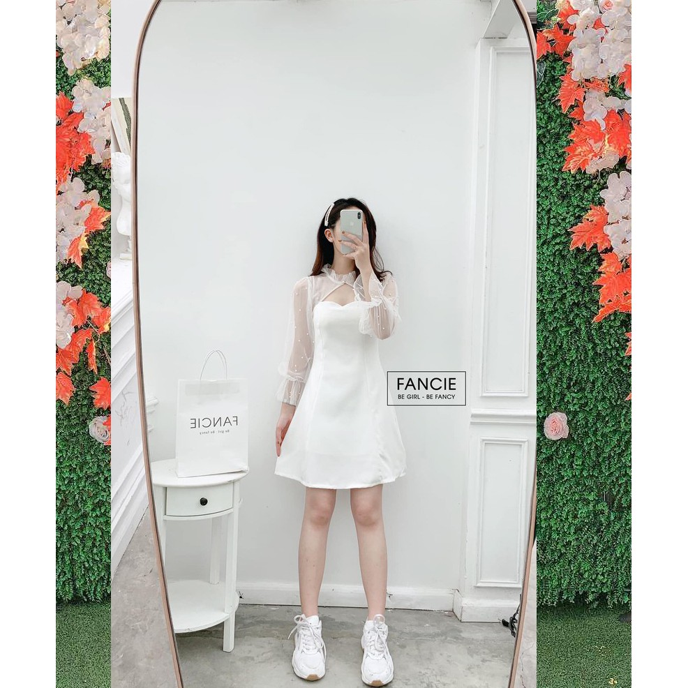 Đầm nữ tay dài phối lưới cổ tàu thời trang dự tiệc dạo phố ( có mút ngực ) | BigBuy360 - bigbuy360.vn