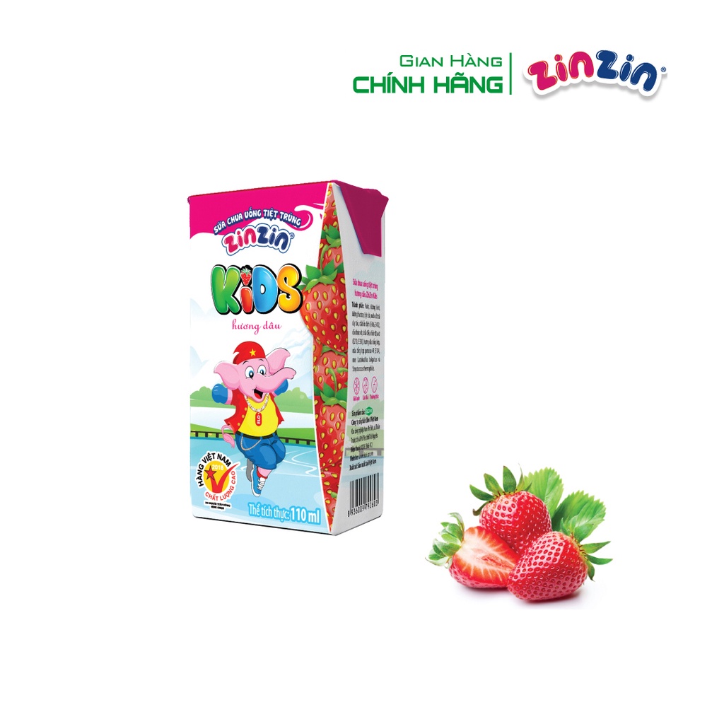 Thùng 48 hộp Sữa chua uống ZinZin KIDS hương dâu 110ml