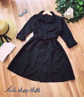 Đầm sơ mi kate xoè cột eo