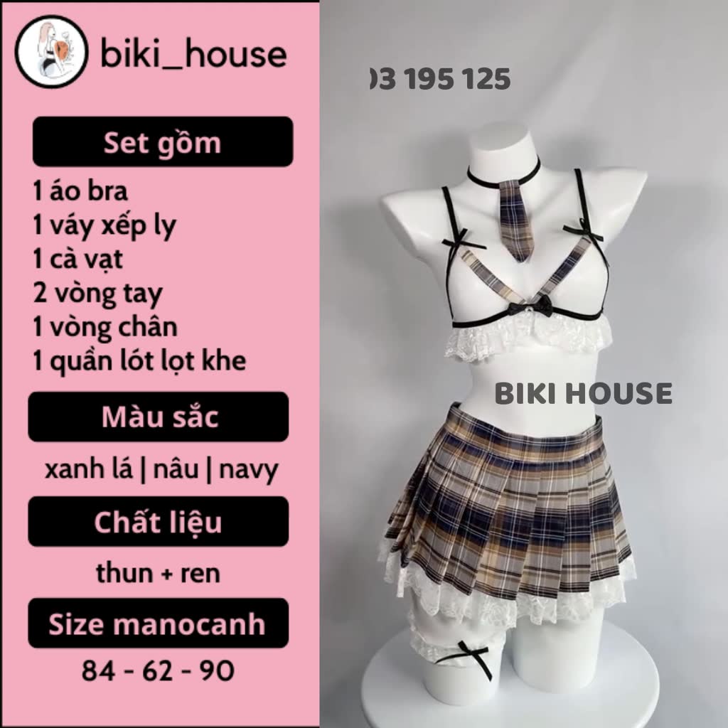 Đồ cosplay học sinh Nhật ren phối nơ gợi cảm sexy váy ngủ xếp ly áo bra nữ sinh kèm cà vạt đáng yêu BIKI HOUSE N722 | BigBuy360 - bigbuy360.vn