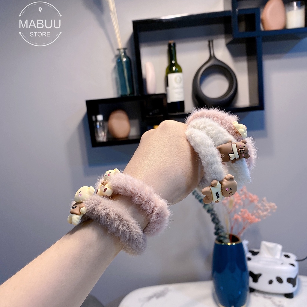 Dây cột tóc hàn quốc dễ thương nhiều mầu thiết kế viên lông êm mịn dễ thương với nhiều hình thú lẻ 1 cái