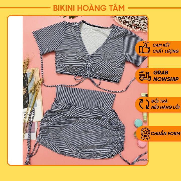 Bikini biển 2 mảnh ❤️ Siêu hót ❤️ Đồ bơi tay ngắn phối quần đùi váy nhún 2 bên